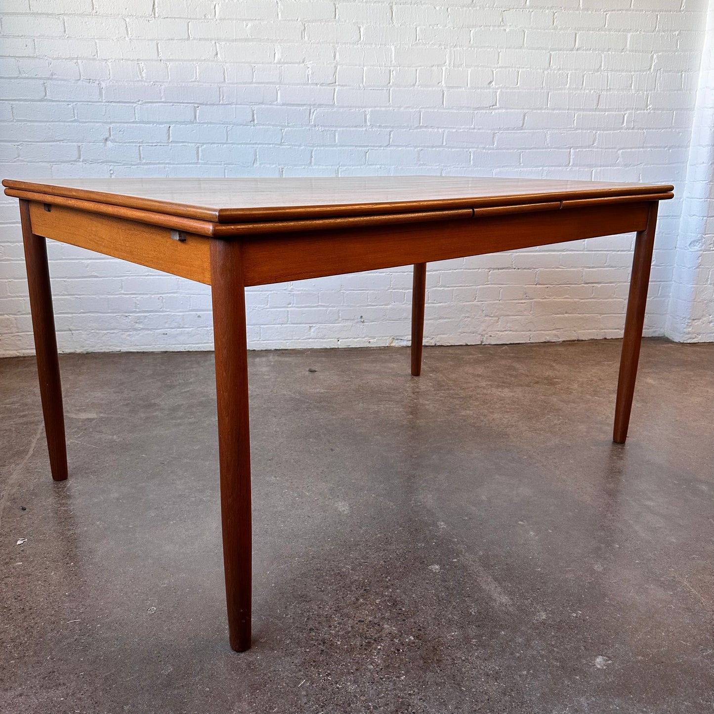RESTORED DANISH TEAK DINING TABLE WITH DRAW LEAF