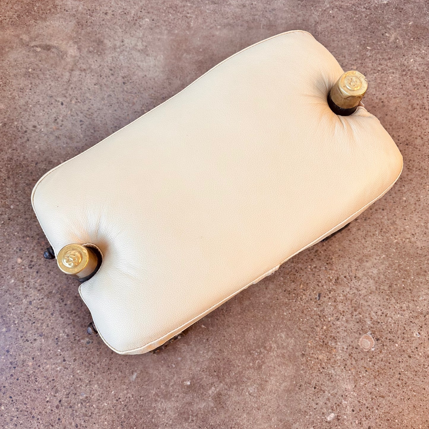 LEATHER CAMEL SADLE OTTOMAN - REUPHOLSTERED