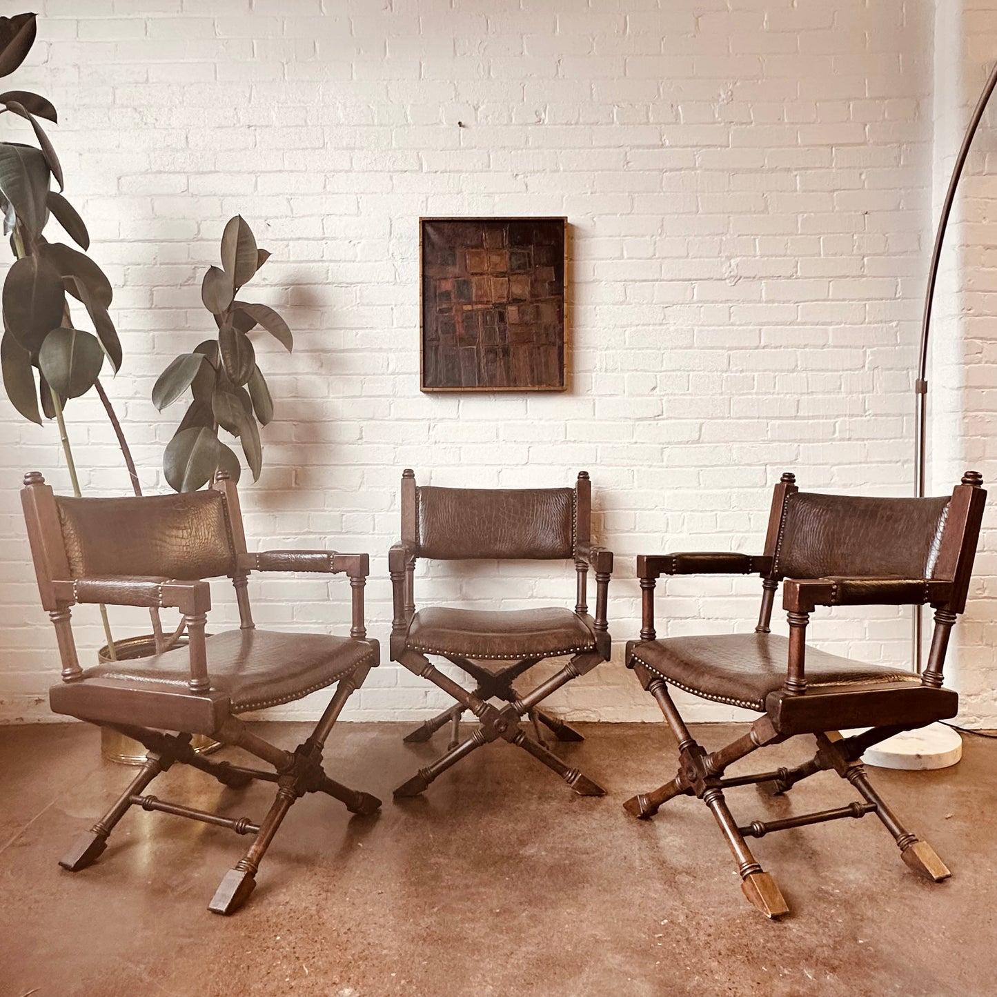 VINTAGE GLOBE FURNITURE CLUB CHAIRS WITH FAUX CROCODILE UPHOLSTERY