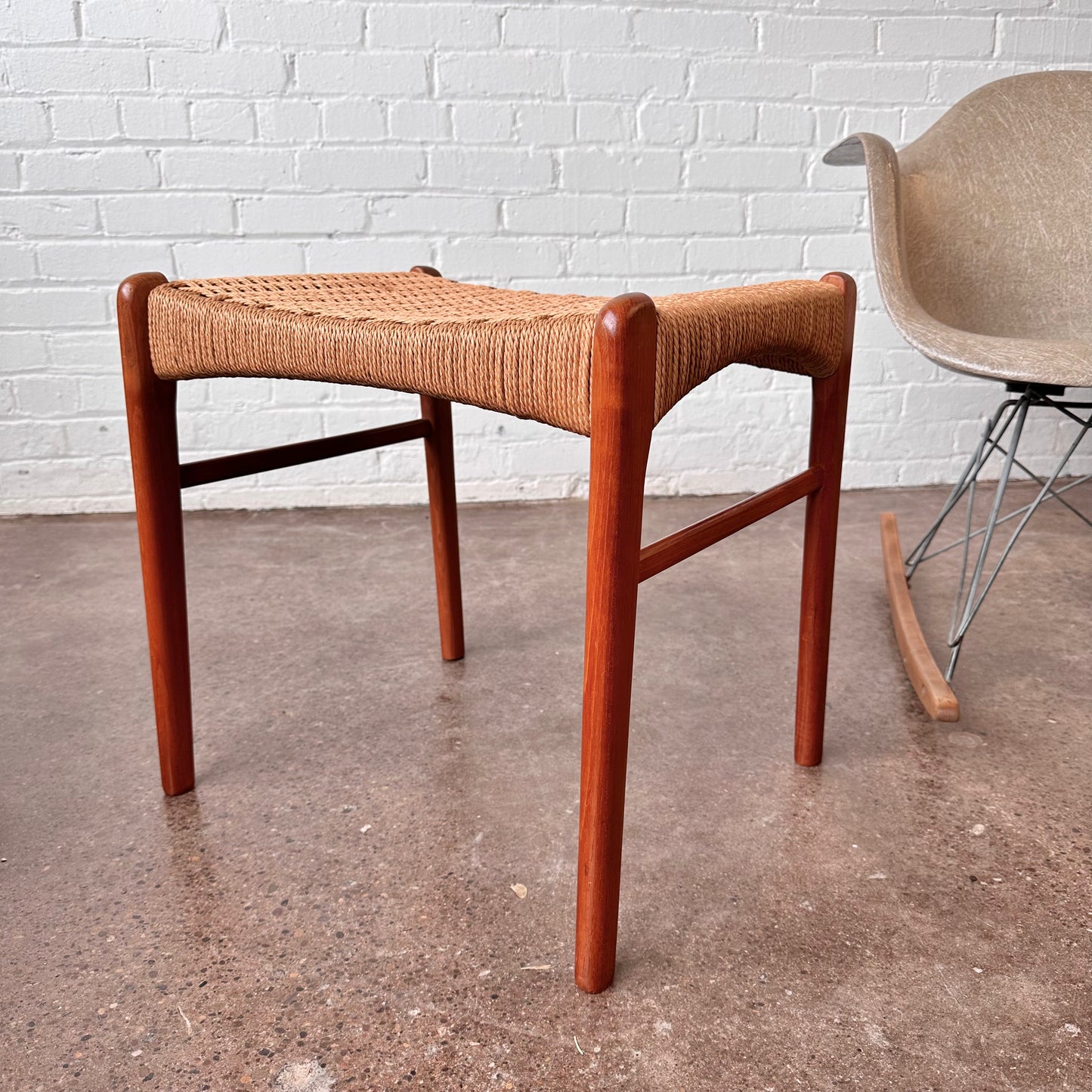 1950S TEAK & CORD ROPE STOOL BY NIELS O MØLLER