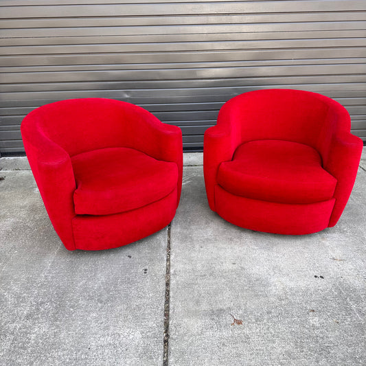 LIPSTICK RED SWIVEL CHAIRS FROM DIRECTIONAL - PAIR