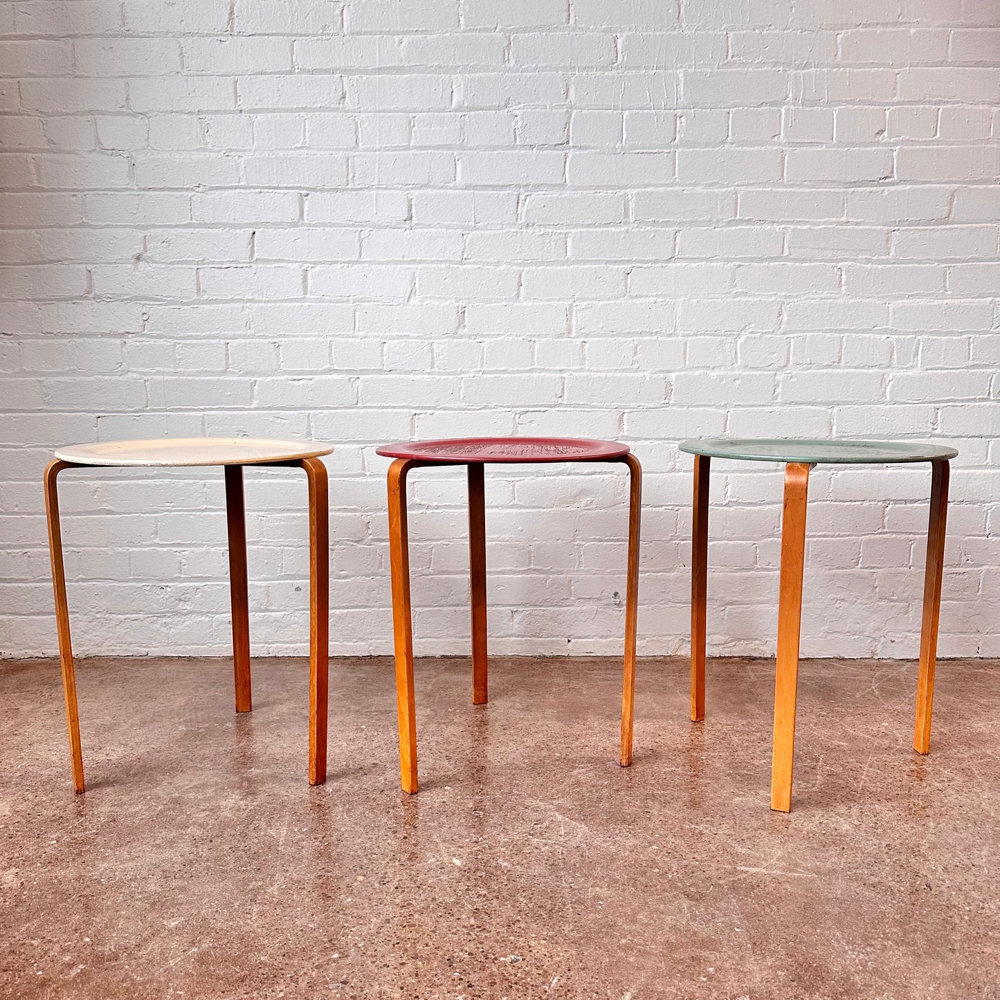 SET OF 3 ROUND STACKING TABLES BODAFORS, SWEDEN C. 1950S