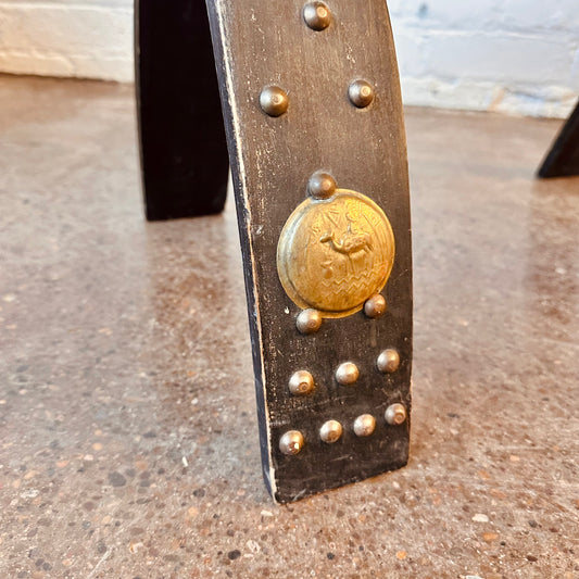 REUPHOLSTERED LEATHER CAMEL SADDLE OTTOMAN