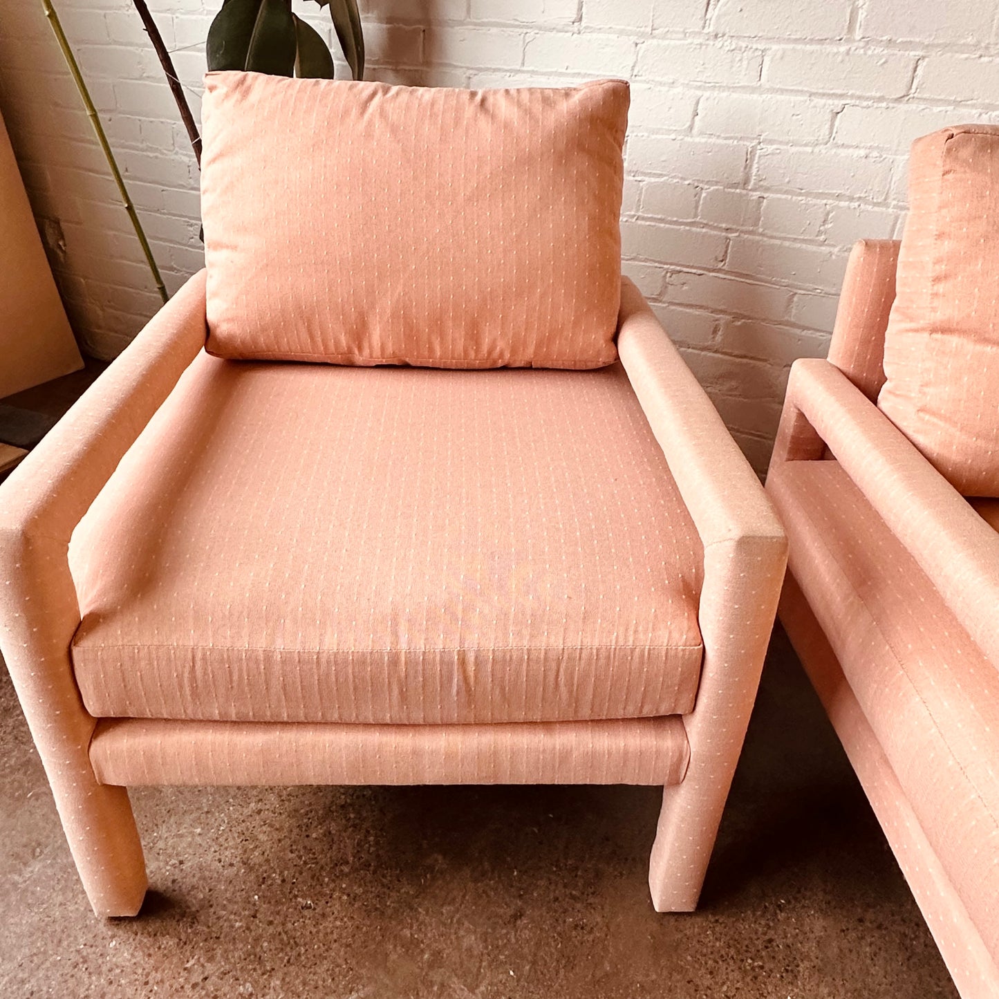 PINK UPHOLSTERED LANE PARSONS CHAIRS - A PAIR