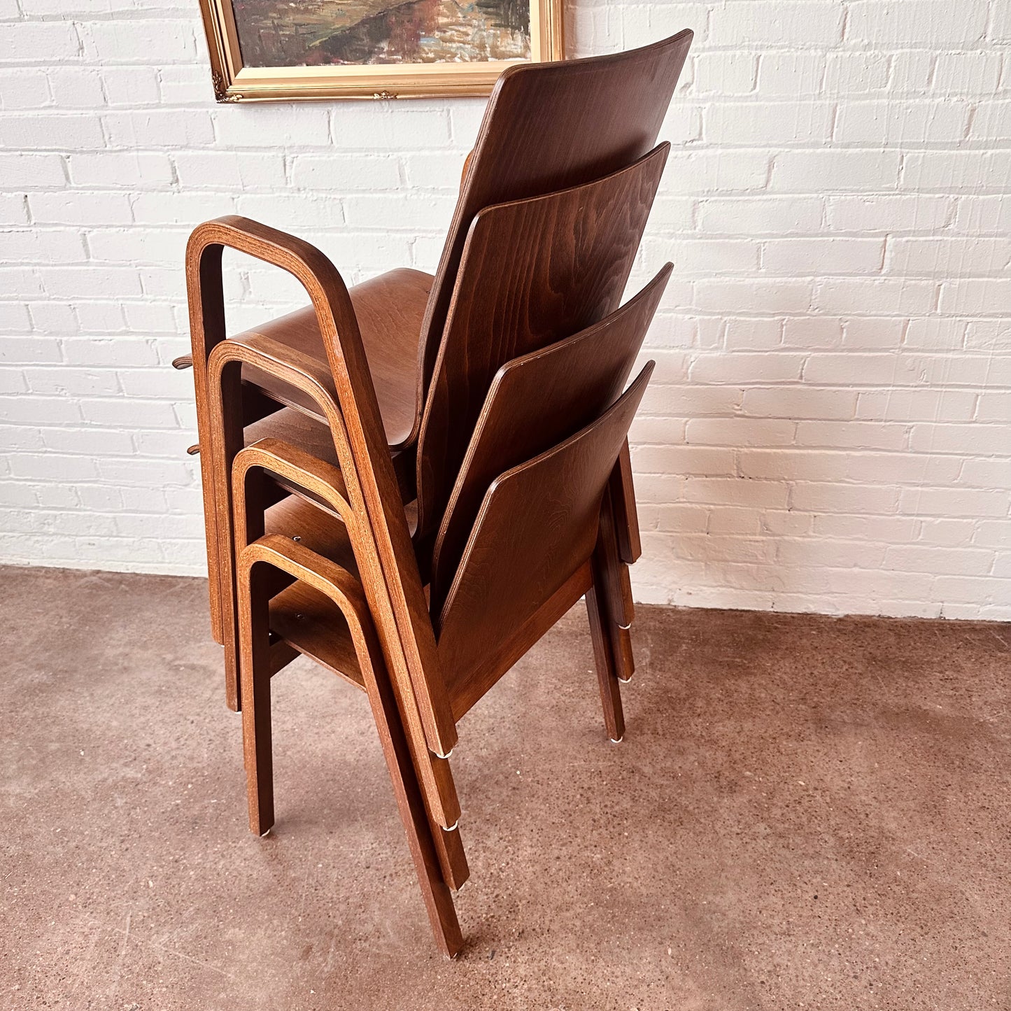 SET OF 4 BENTWOOD STACKING CHAIRS FROM HOLLAND