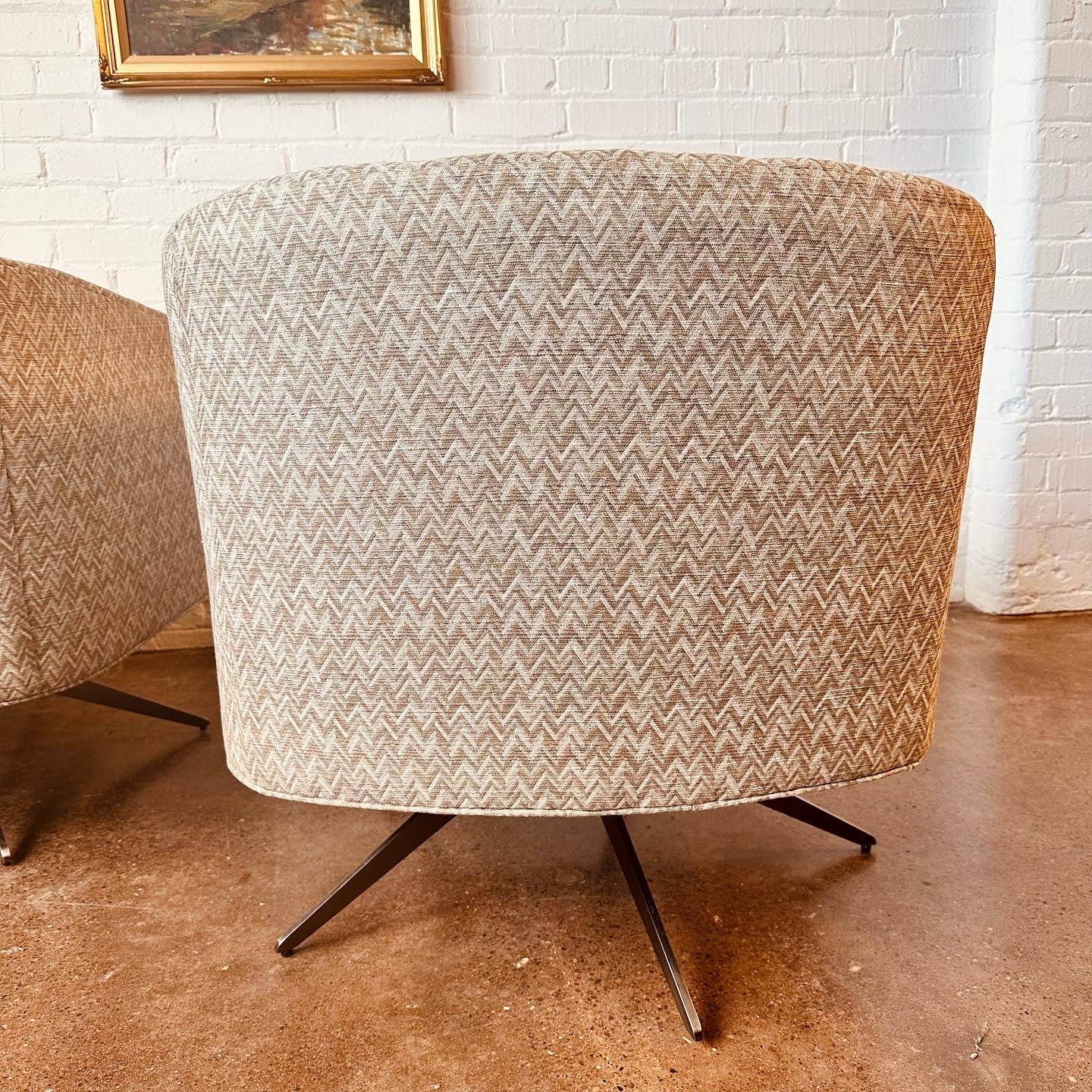 ROWE CHEVRON UPHOLSTERED SWIVEL CHAIRS - PAIR