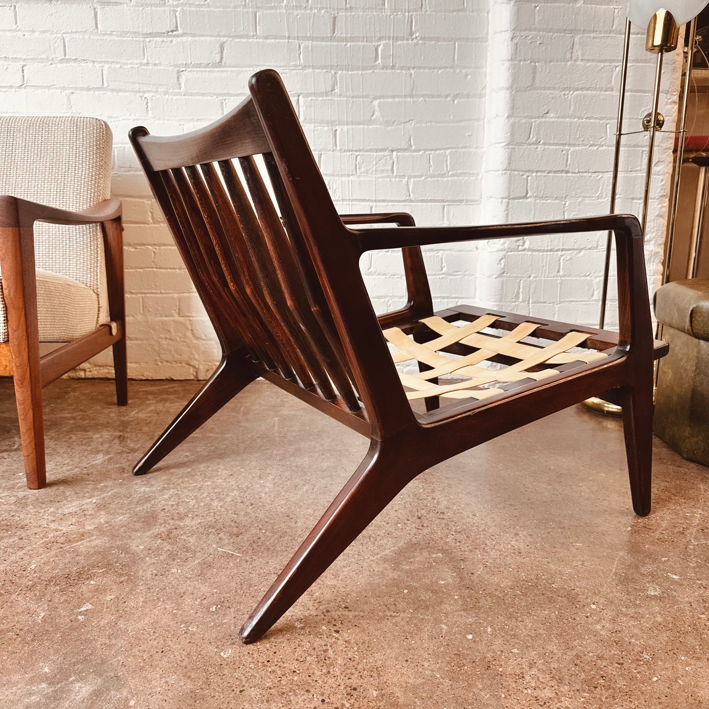 LAWRENCE PEABODY WALNUT ARM CHAIR FOR SELIG, MODEL 596