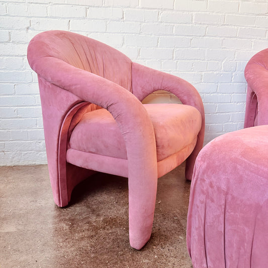 VLADIMIR KAGAN PINK ACCENT CHAIRS & OTTOMAN - SET