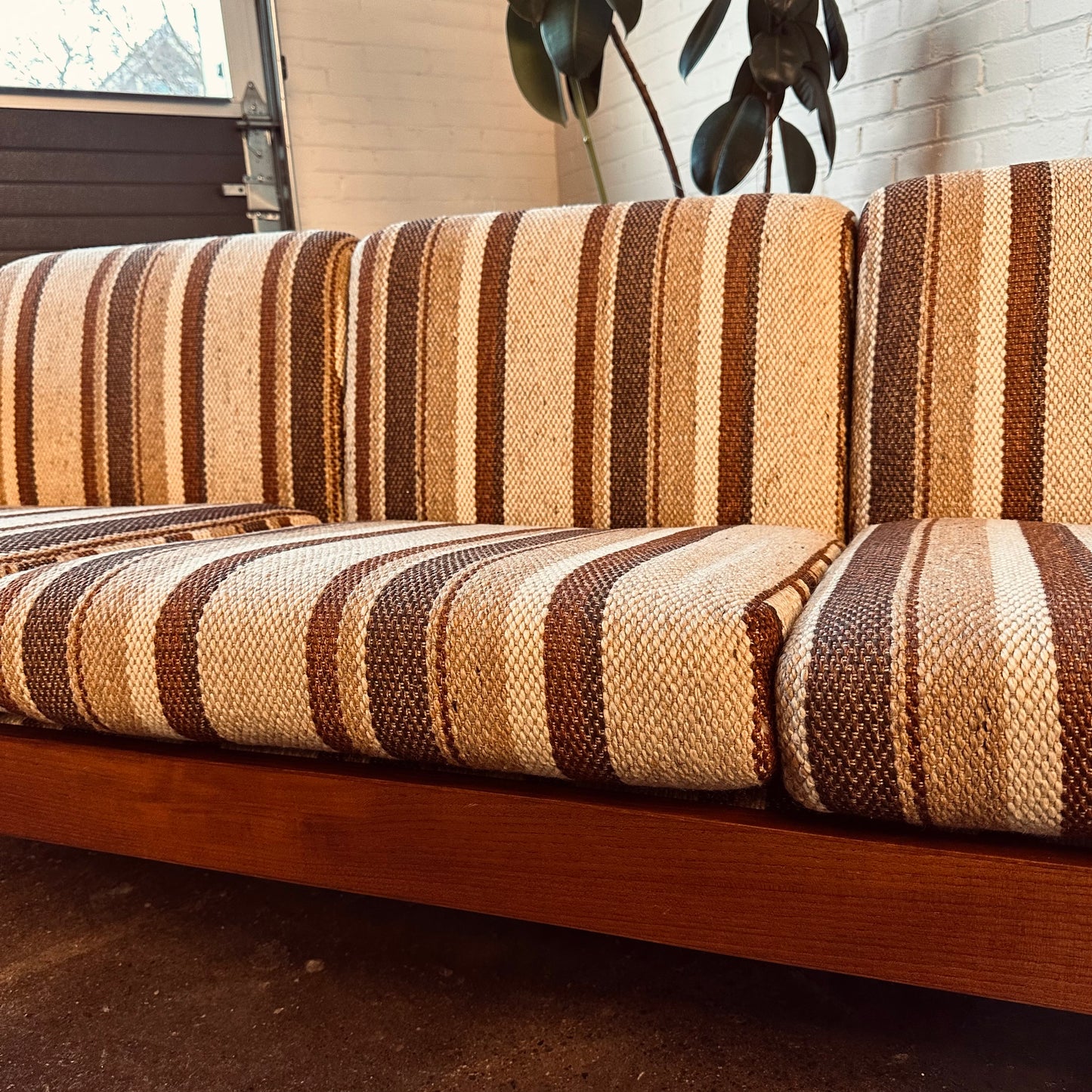 THREE-SEAT DANISH SOFA WITH TEAK FRAME & STRIPES