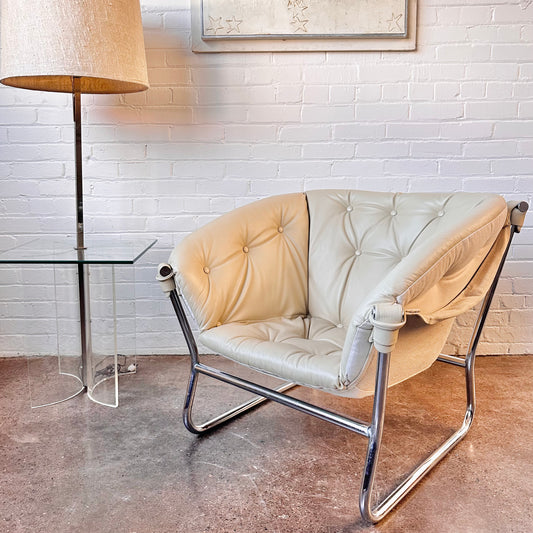 TREGA CHROME & LEATHER SLING CHAIR BY TORMOD ALNAES