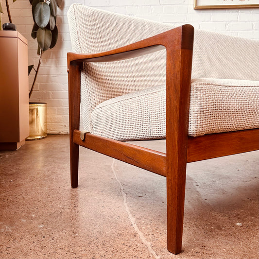 REUPHOLSTERED MODERN WALNUT SOFA FROM NORWAY