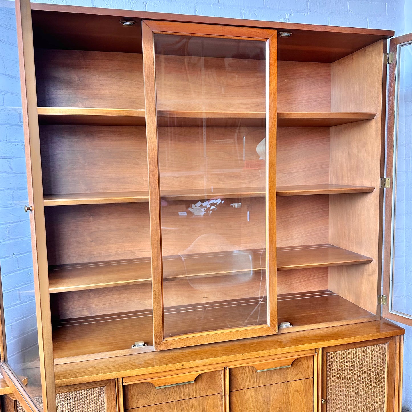 MCM WALNUT & CANNED TWO-PIECE HUTCH