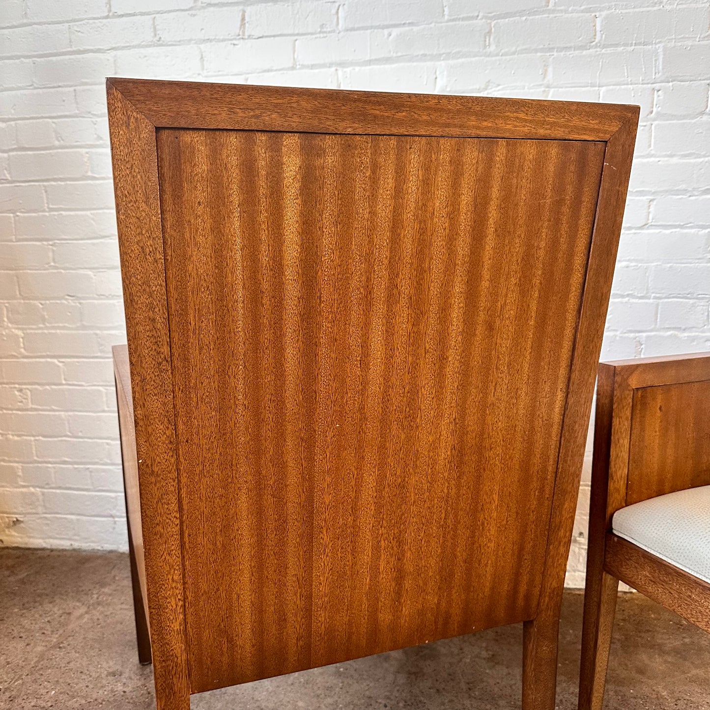 PAIR OF RIBBON MAHOGANY WOOD CHAIRS W/ FAUX OSTRICH SKIN