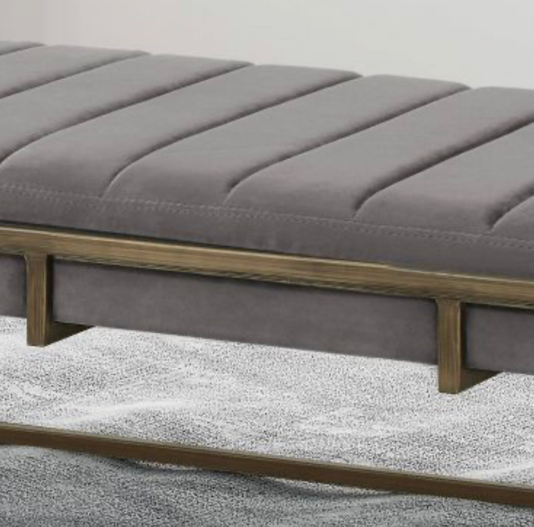 NEW GREY VELVET UPHOLSTERED BENCH