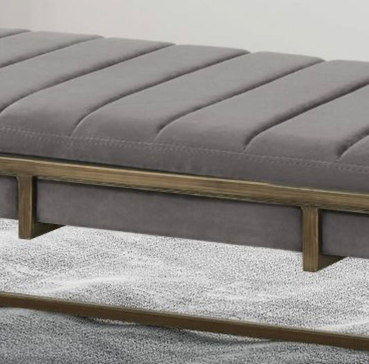 NEW GREY VELVET UPHOLSTERED BENCH