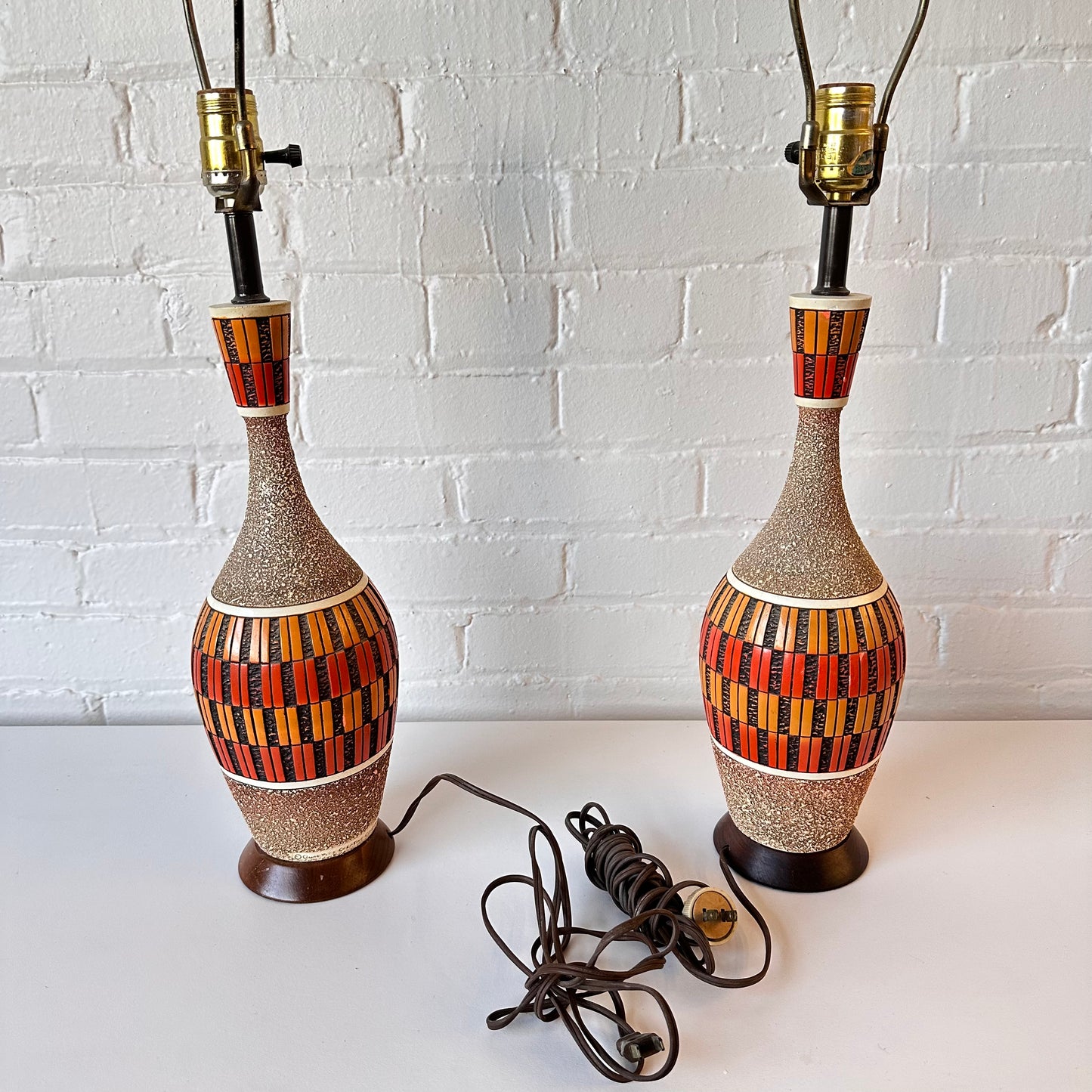 QUARTITE CREATIVE CERAMIC ORANGE TABLE LAMPS - PAIR