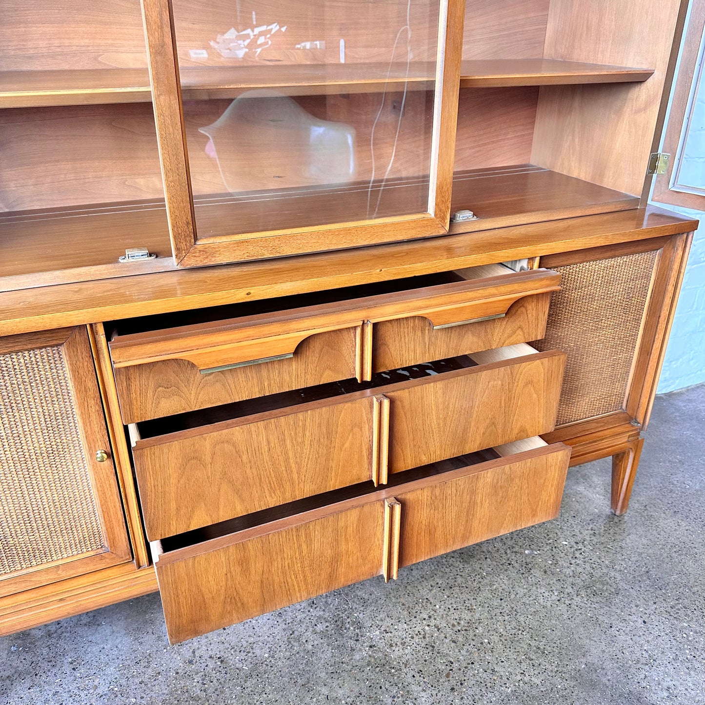 MCM WALNUT & CANNED TWO-PIECE HUTCH