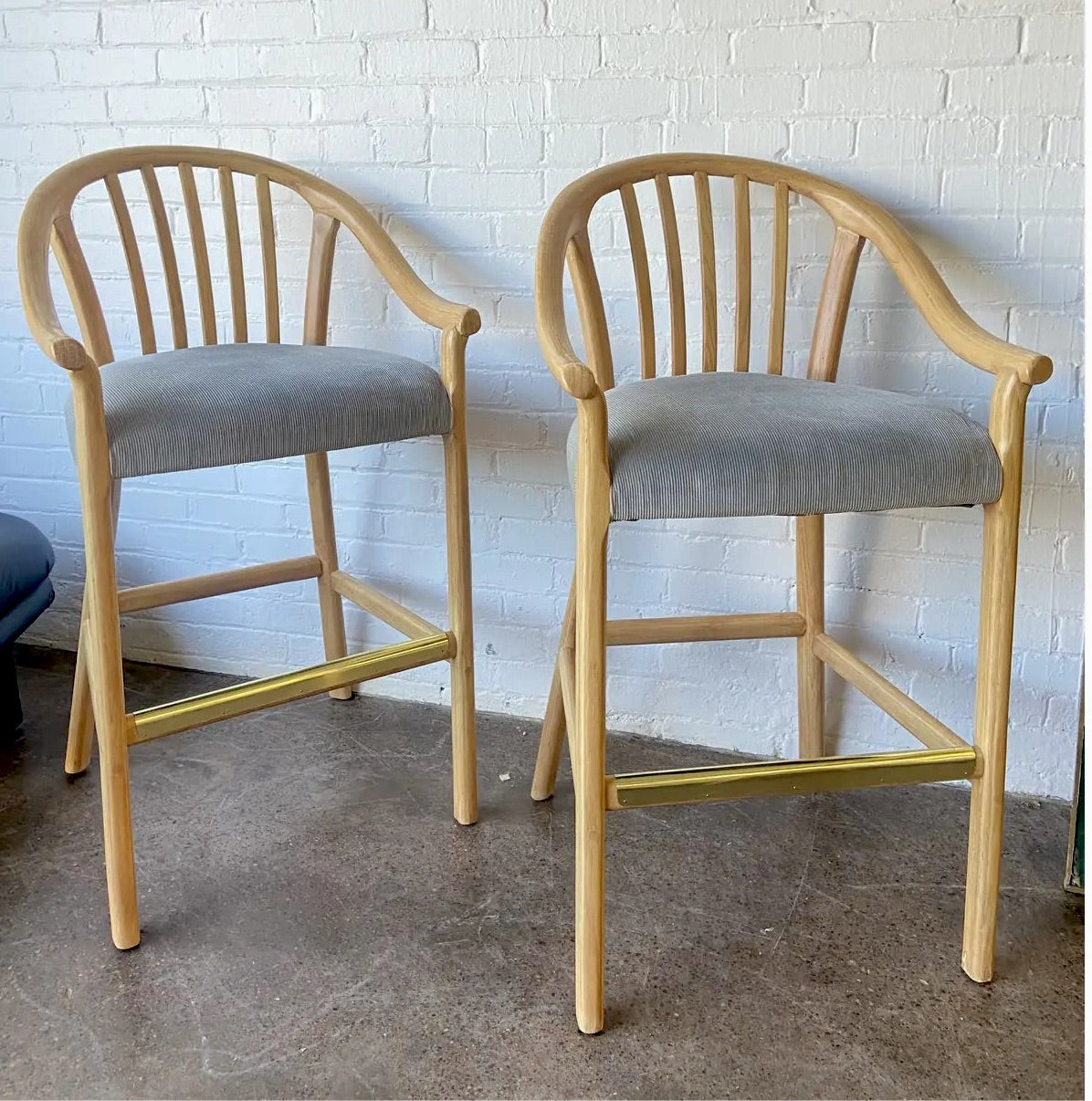 PAIR OF BENTWOOD SLAT-BACK BAR HEIGHT STOOLS