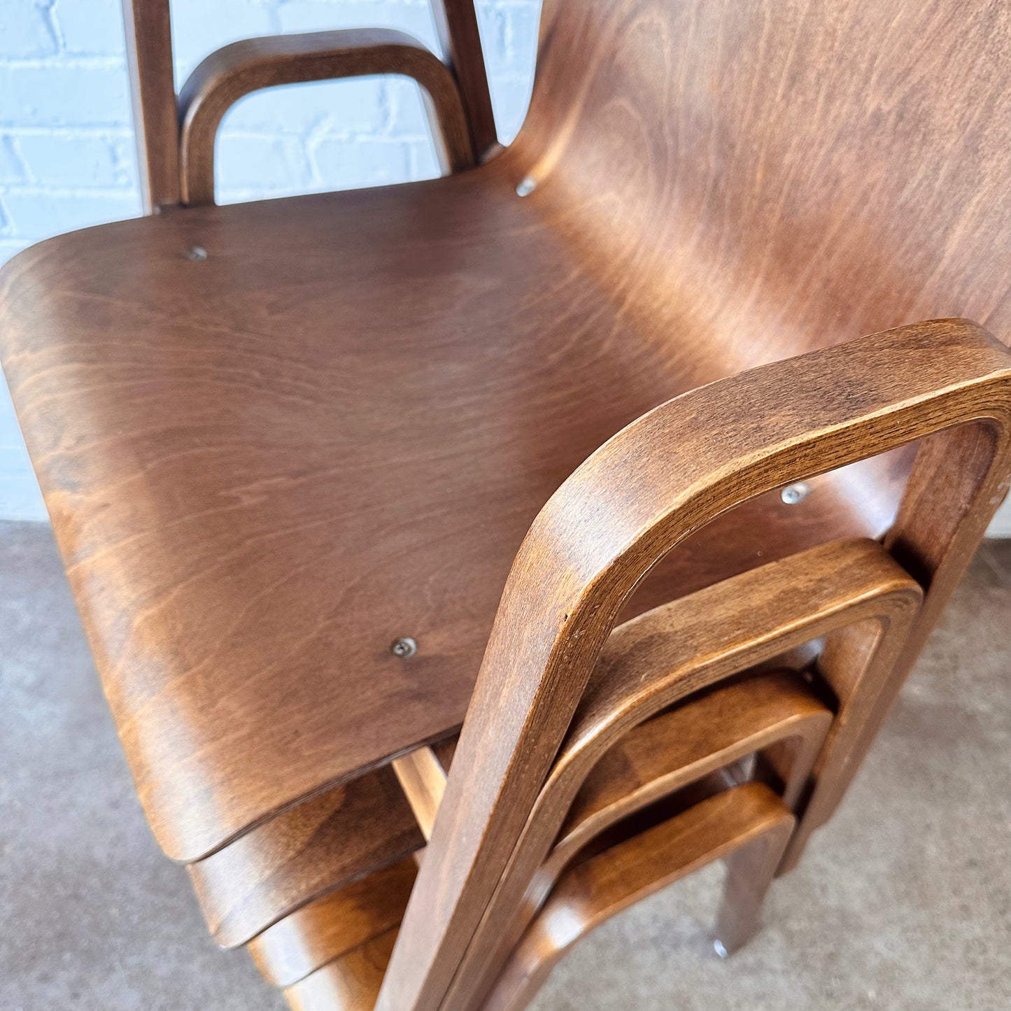 SET OF 4 BENTWOOD STACKING CHAIRS FROM HOLLAND