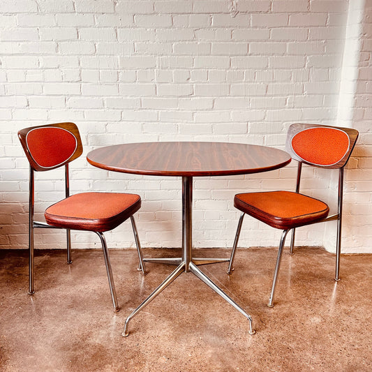 MCM CHROME & LAMINATE CAFE TABLE & CHAIR SET