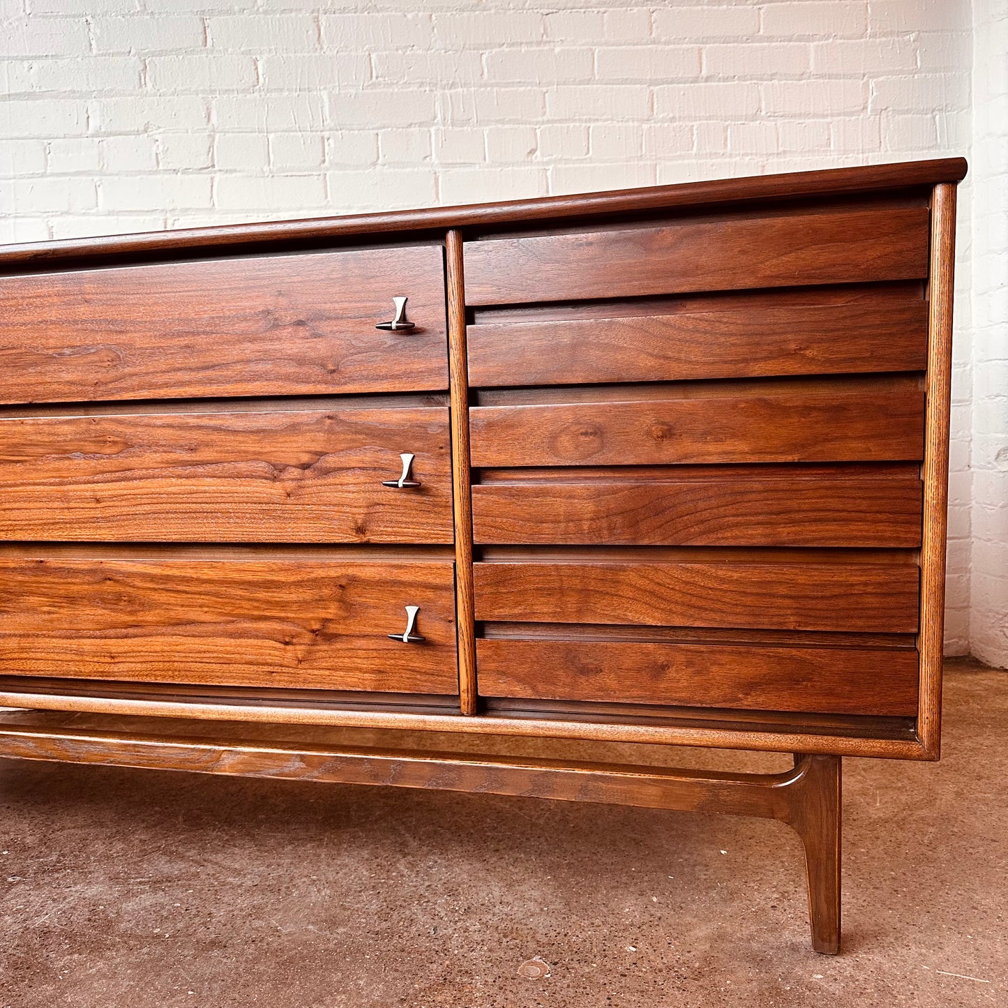 RESTORED MCM WALNUT DRESSER WITH MIRROR BY STANLEY