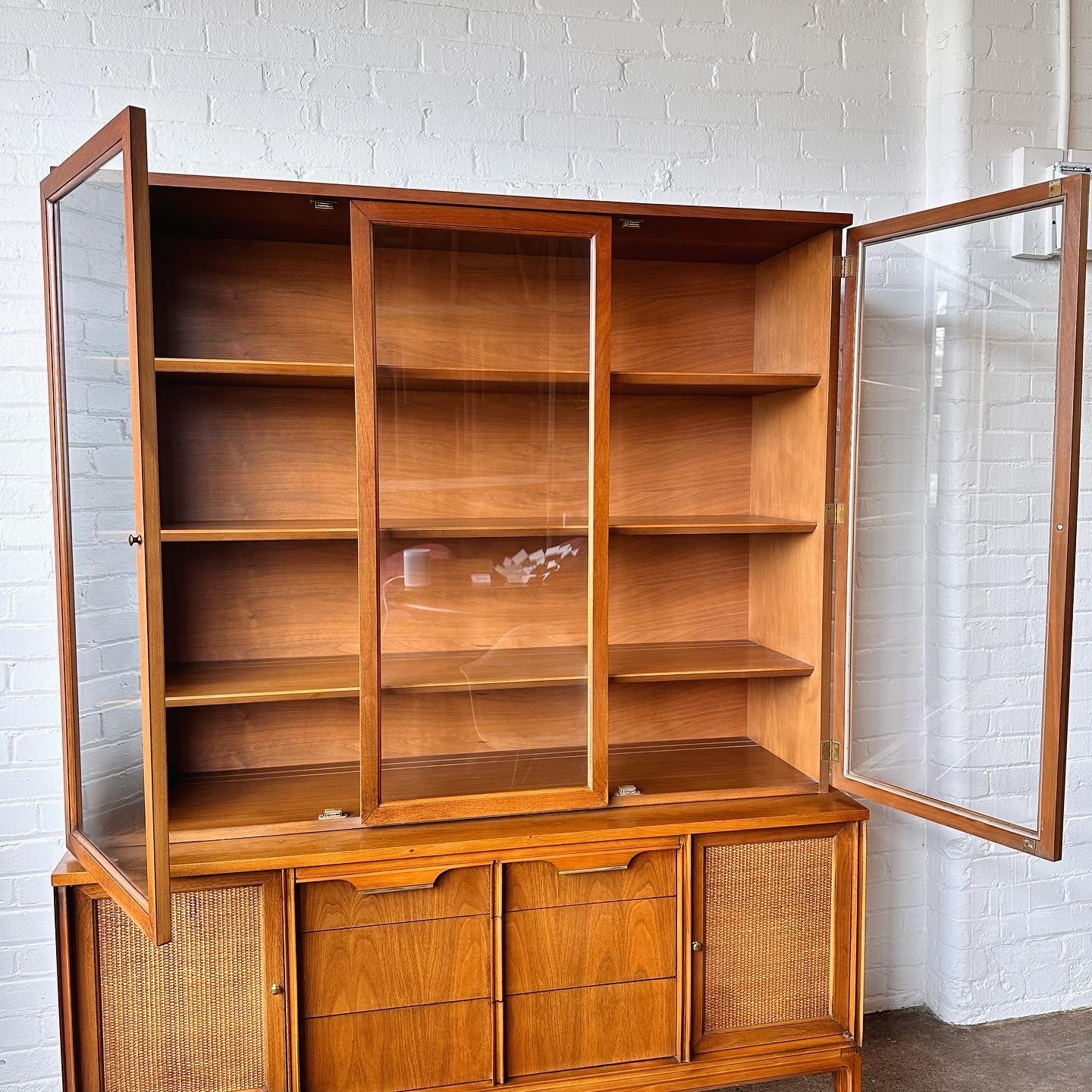 MCM WALNUT & CANNED TWO-PIECE HUTCH