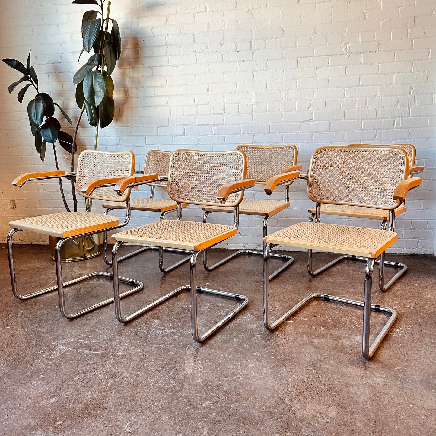 SET OF 6 MARCEL BREUER CESCA CANED ARM CHAIRS, MADE IN ITALY