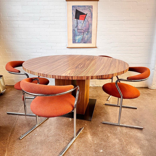 MODERN ZEBRA WOOD DINING TABLE WITH STEEL BASE