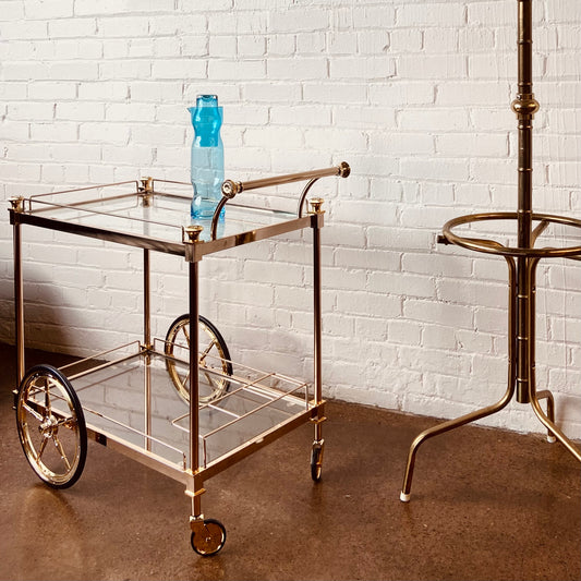 DESIGN GUILD NEOCLASSICAL BRASS TEA CART