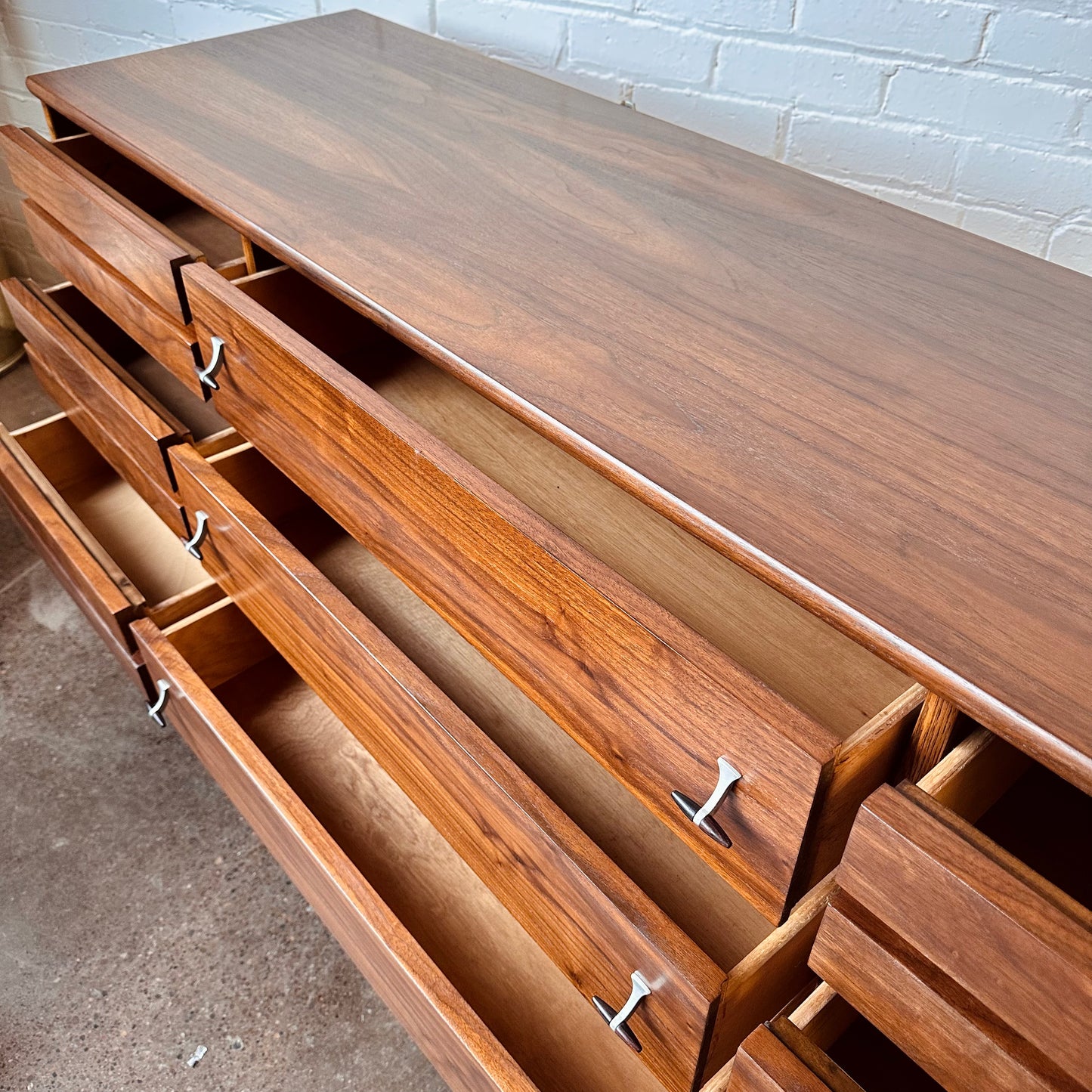 RESTORED MCM WALNUT DRESSER WITH MIRROR BY STANLEY