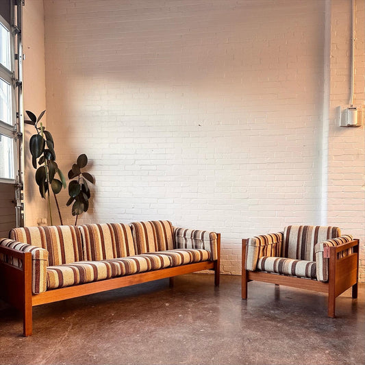 THREE-SEAT DANISH SOFA WITH TEAK FRAME & STRIPES