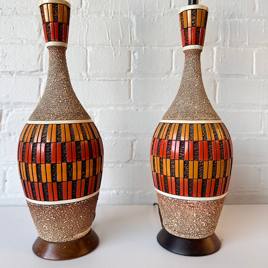 QUARTITE CREATIVE CERAMIC ORANGE TABLE LAMPS - PAIR