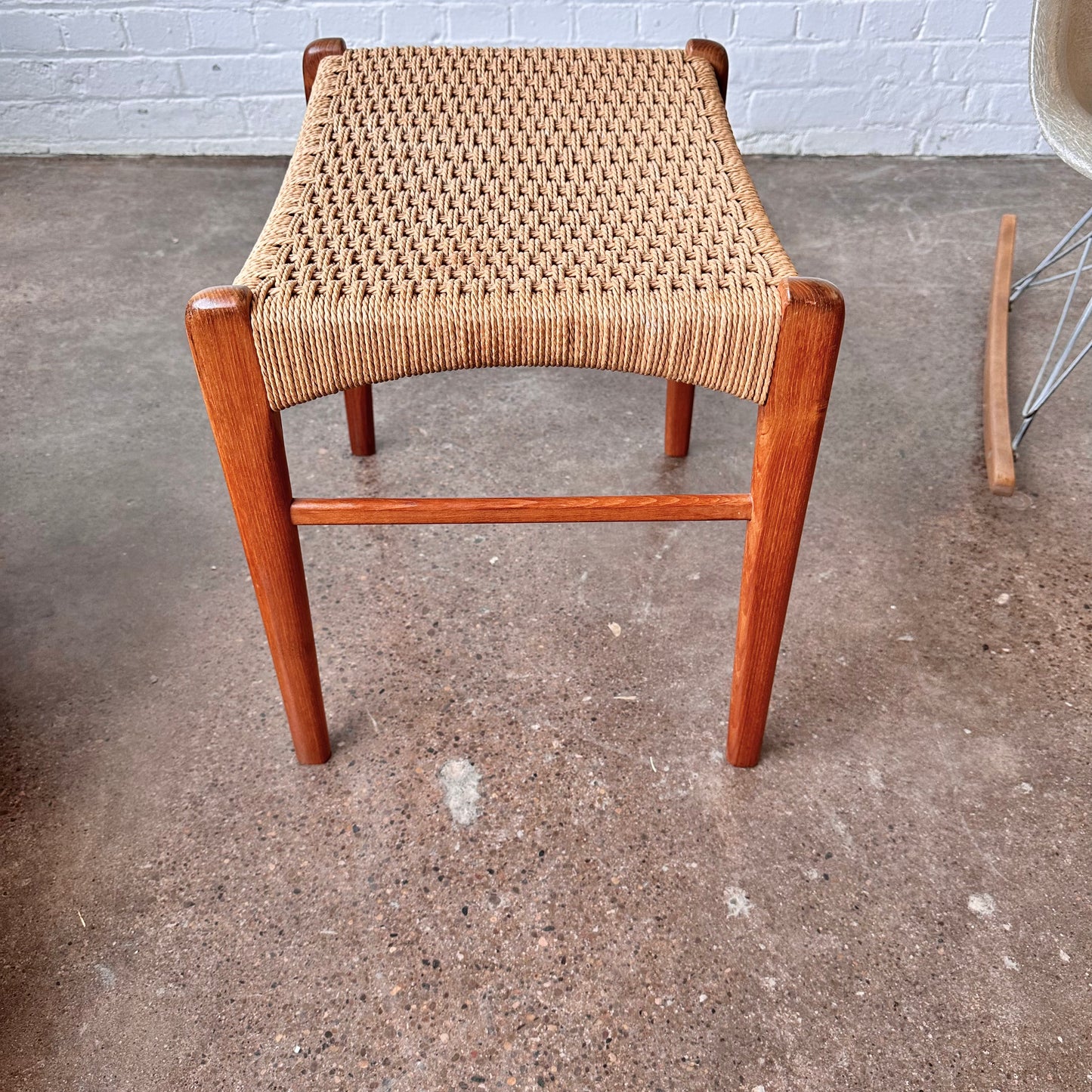 1950S TEAK & CORD ROPE STOOL BY NIELS O MØLLER
