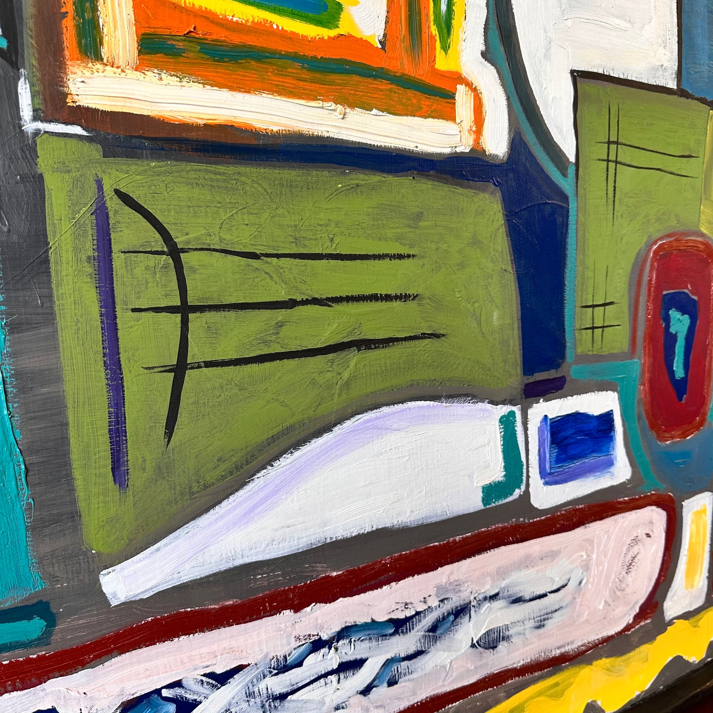 LARGE ORIGINAL MODERNIST ABSTRACT SIGNED PAINTING "CROSSTOWN TRAFFIC"