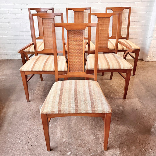 SET OF 6 MCM CANED WALNUT DINING CHAIRS