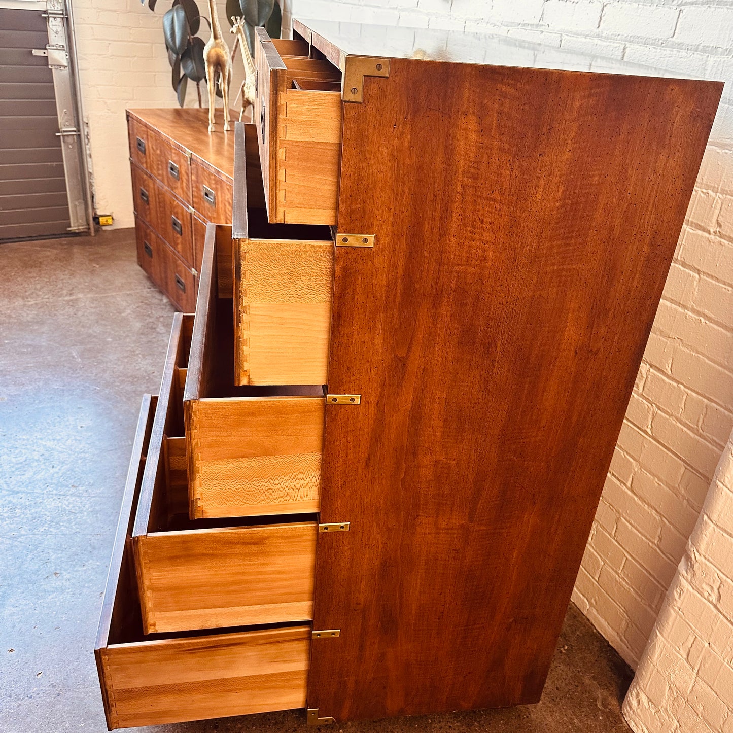 TALL CHEST OF DRAWERS IN HENREDON CAMPAIGN STYLE