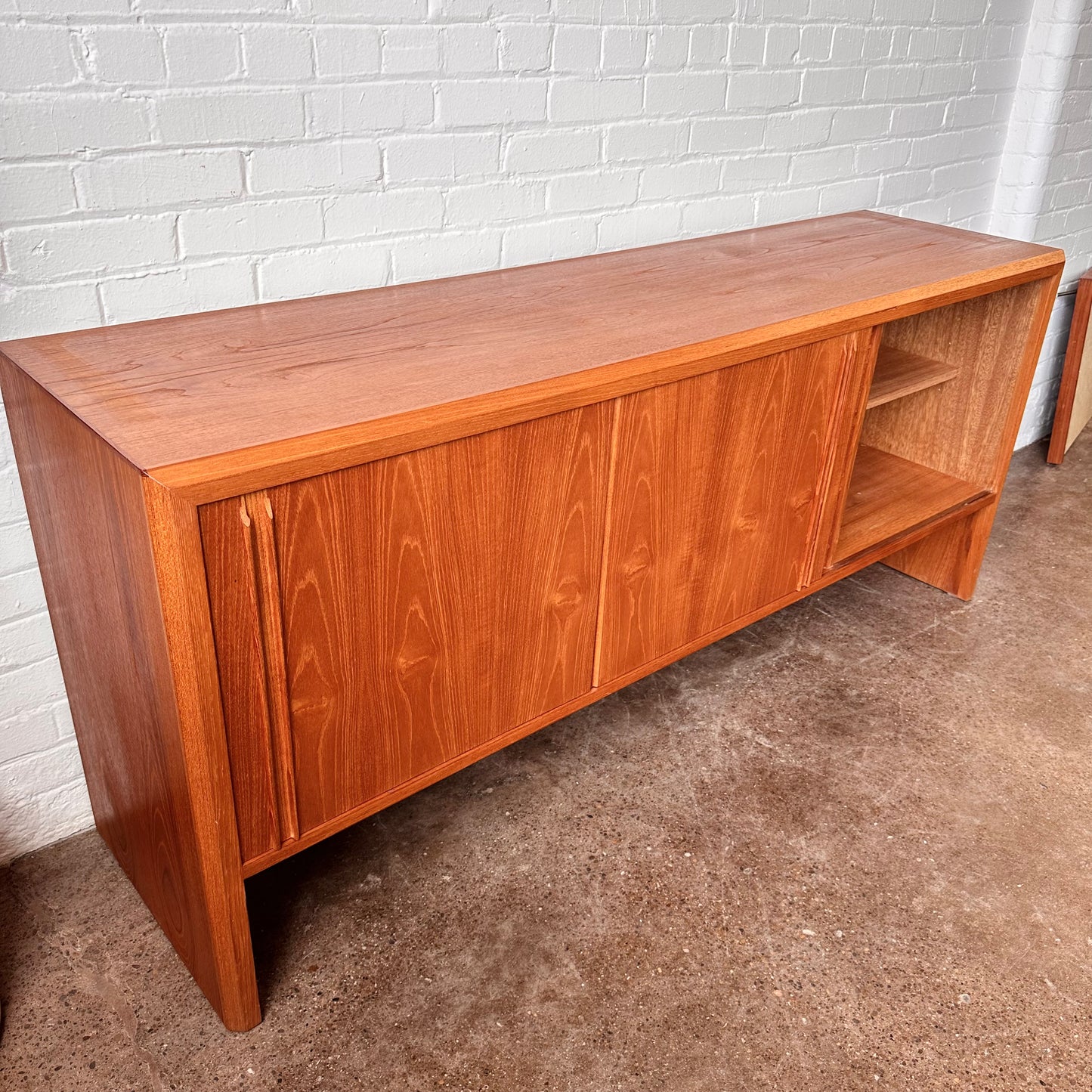 DANISH TEAK CREDENZA WITH WATERFALL DESIGN