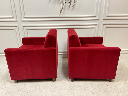 RUBY RED UPHOLSTERED STEELCASE ARM CHAIRS - PAIR