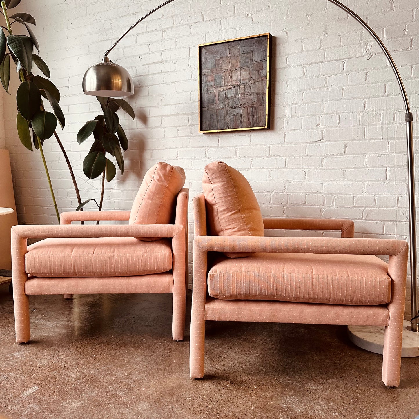 PINK UPHOLSTERED LANE PARSONS CHAIRS - A PAIR