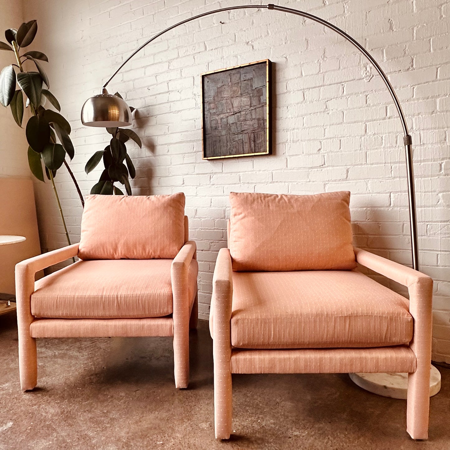 PINK UPHOLSTERED LANE PARSONS CHAIRS - A PAIR