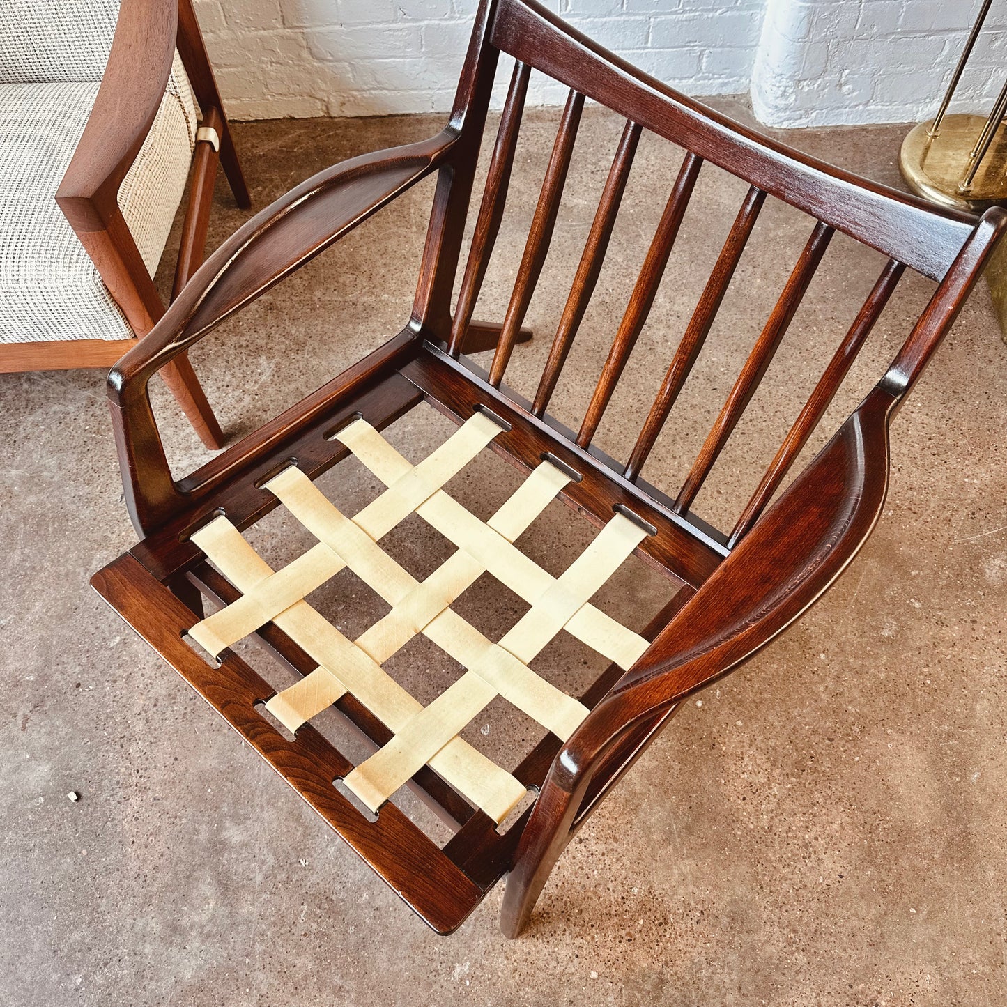 LAWRENCE PEABODY WALNUT ARM CHAIR FOR SELIG, MODEL 596