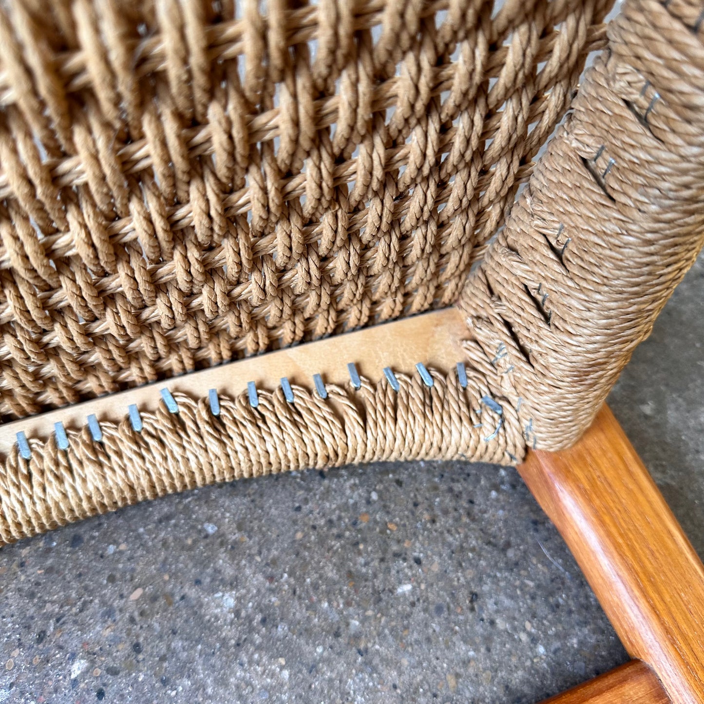 1950S TEAK & CORD ROPE STOOL BY NIELS O MØLLER
