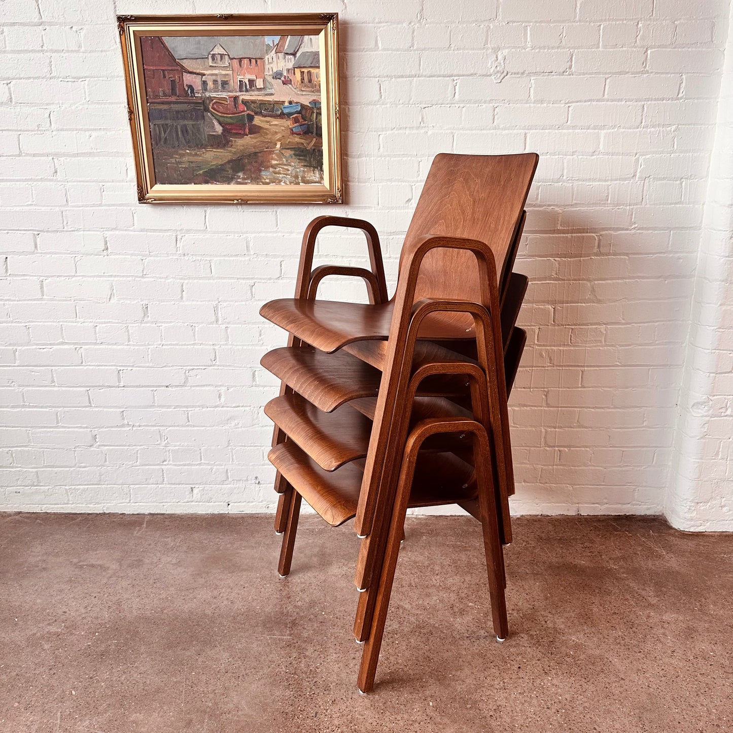 SET OF 4 BENTWOOD STACKING CHAIRS FROM HOLLAND