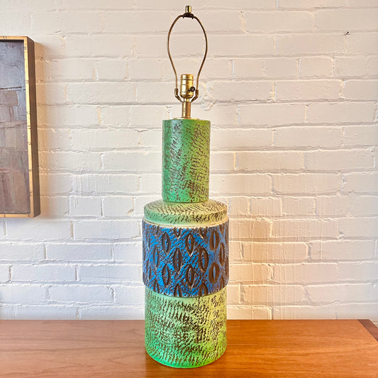 TALL CERAMIC TABLE LAMP IN MID-CENTURY BLUE & GREEN