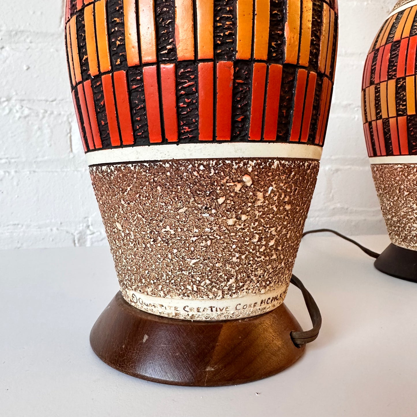 QUARTITE CREATIVE CERAMIC ORANGE TABLE LAMPS - PAIR