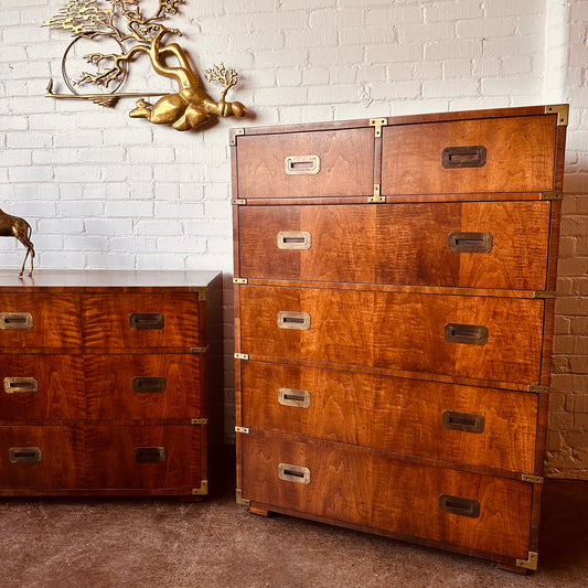 TALL CHEST OF DRAWERS IN HENREDON CAMPAIGN STYLE