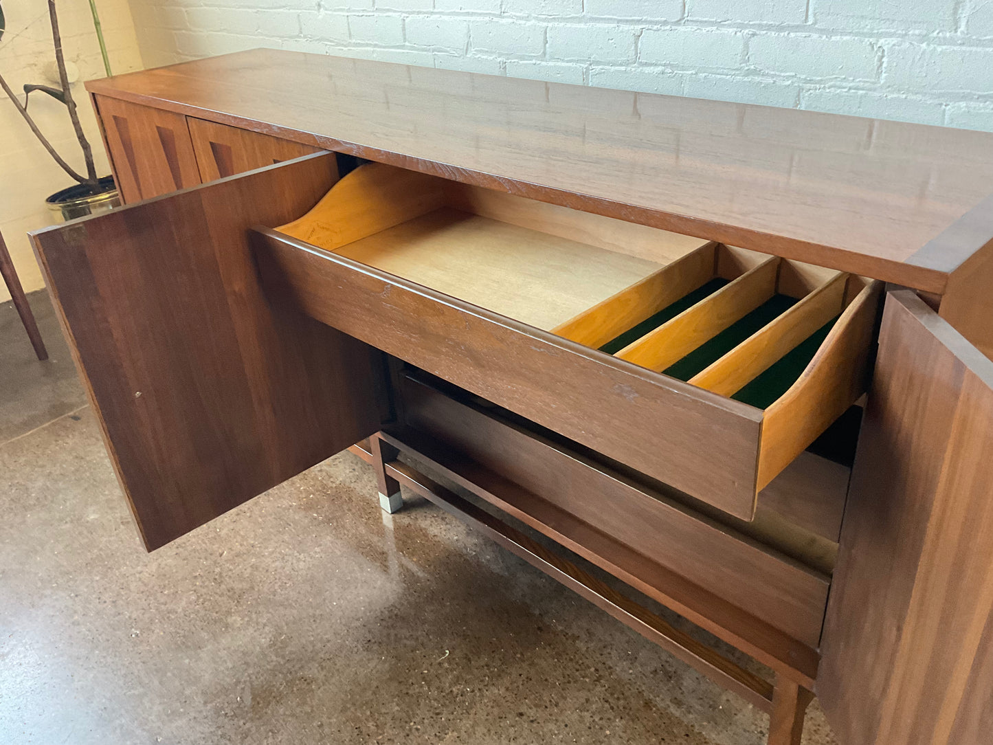 RESTORED PAUL BROWNING WALNUT & ROSEWOOD CREDENZA