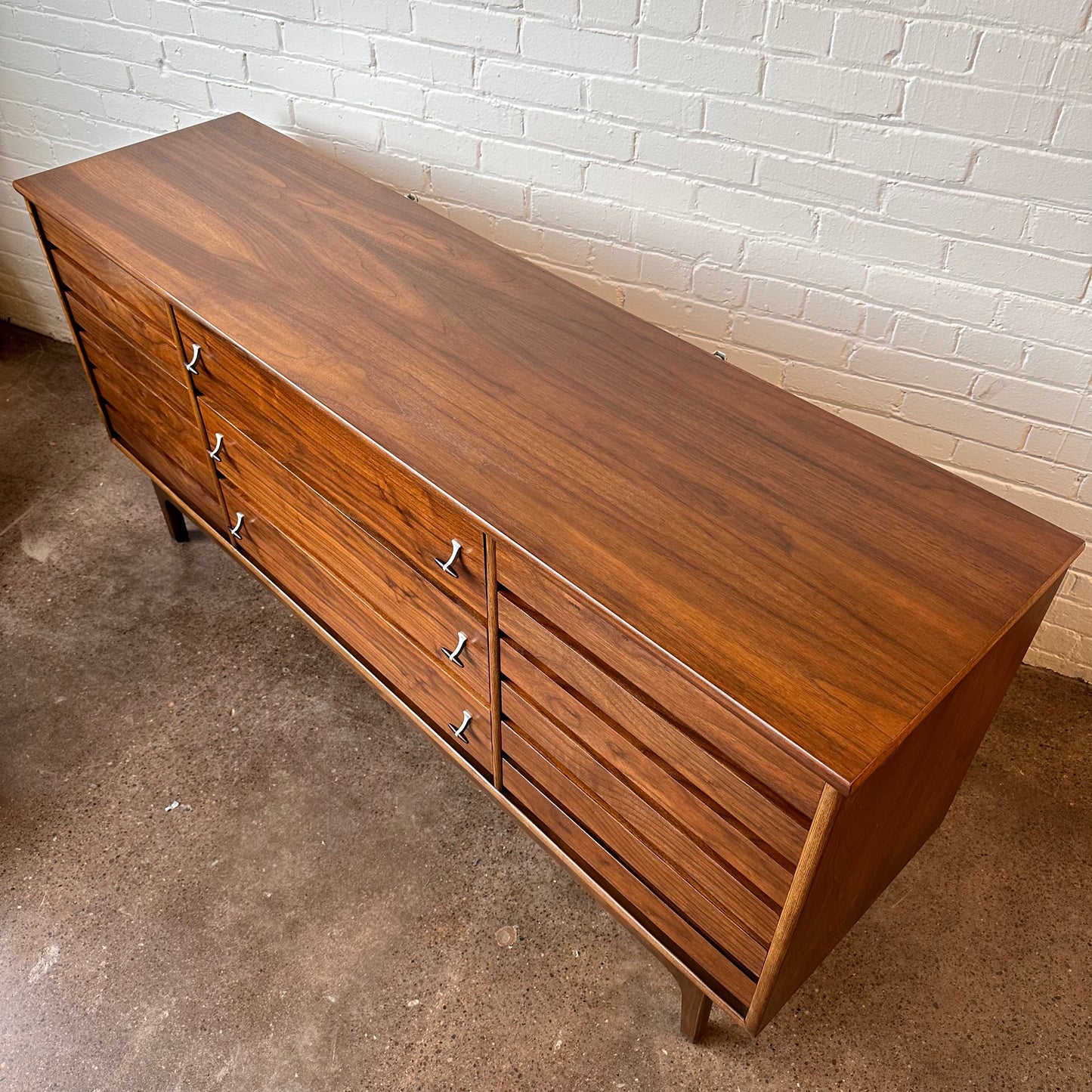 RESTORED MCM WALNUT DRESSER WITH MIRROR BY STANLEY