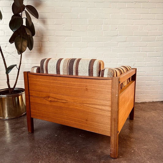 TEAK FRAMED DANISH LOUNGE CHAIR WITH STRIPES