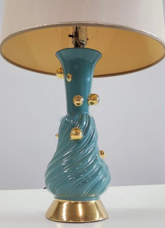 C. MILLER 1955 TURQUOISE GILT ATOMIC TABLE LAMP